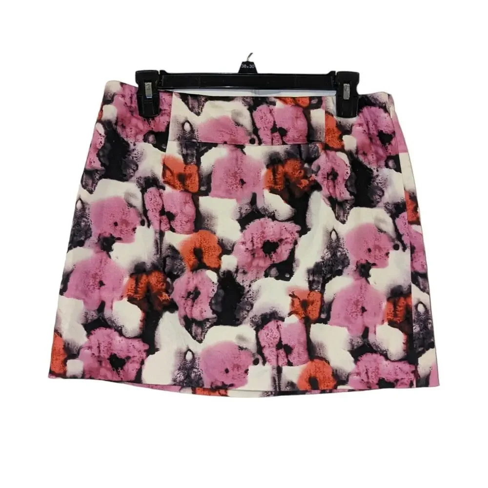 J.Crew Mini Skirt Floral Artsy Art2Wear Modern Side-Zip A-Line Pink/Orange Sz 6